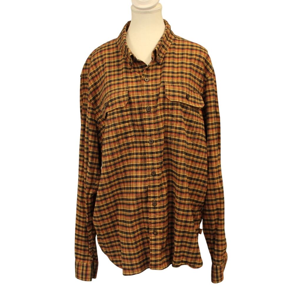 L.L.Bean Brown Red Plaid Button Up Flannel Shirt Slightly Fitted Sz XL